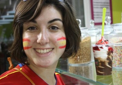 Sevilla 2010: Enjoying frozen yogurt after a Spanish soccer win!